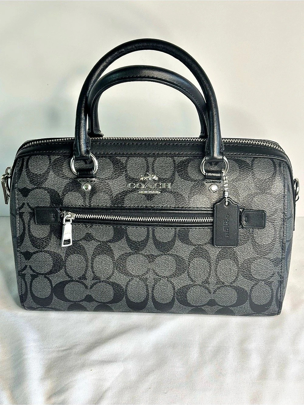 Coach Rowan Signature Canvas Satchel in Black & Gray 83607